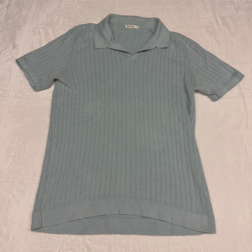 Marine Layer Knit Polo Shirt Mens Medium Light Blue Cotton Preppy Retro Casual